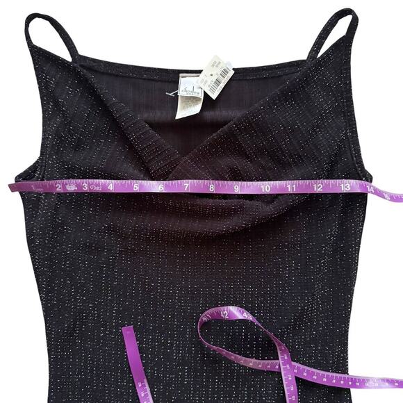 Vintage Chesley Dress Womens Small Black Shimmer Midi Slip Cowl Neck Party Y2K - Picture 9 of 15